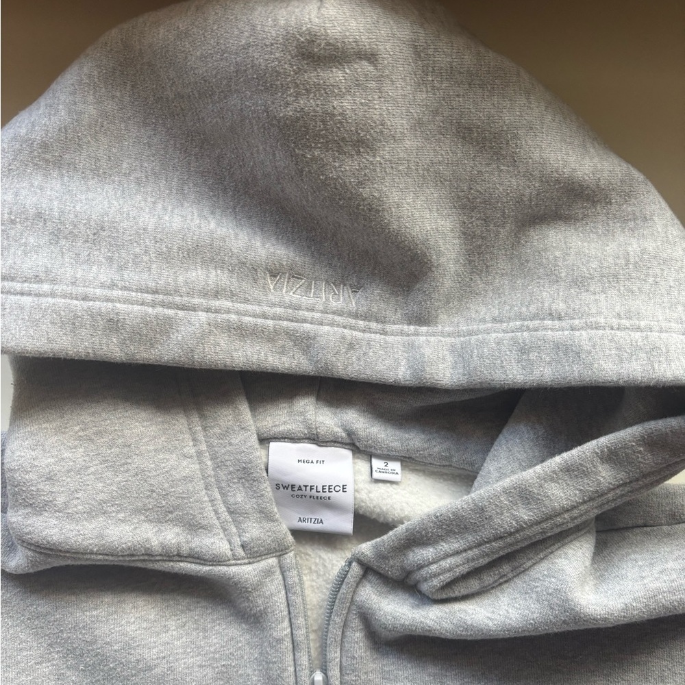 Aritzia Grey Sweatfleece Crop Hoodie